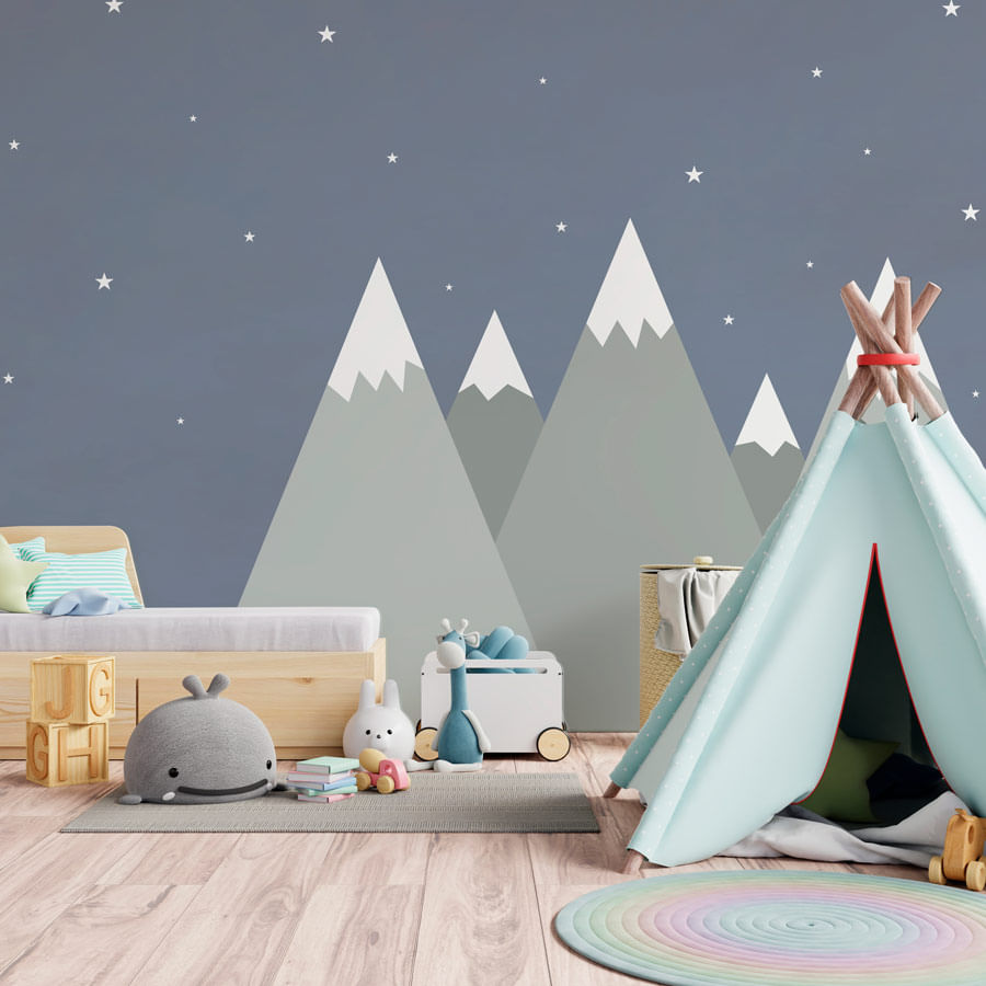 Papel de Parede Infantil Montanha Enrico e Sthefany Cinza - Mural