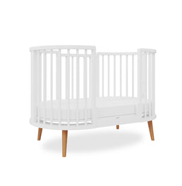 Berço Oval Slim 4 em 1 Branco com Pé Madeira
