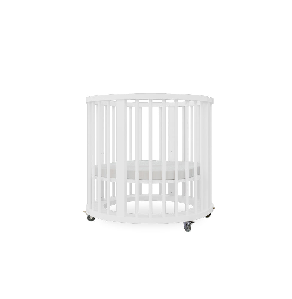 Berço Oval Slim 4 em 1 Branco com Pé Madeira