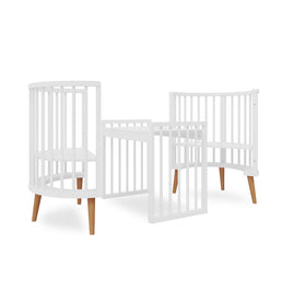 Berço Oval Slim 4 em 1 Branco com Pé Madeira