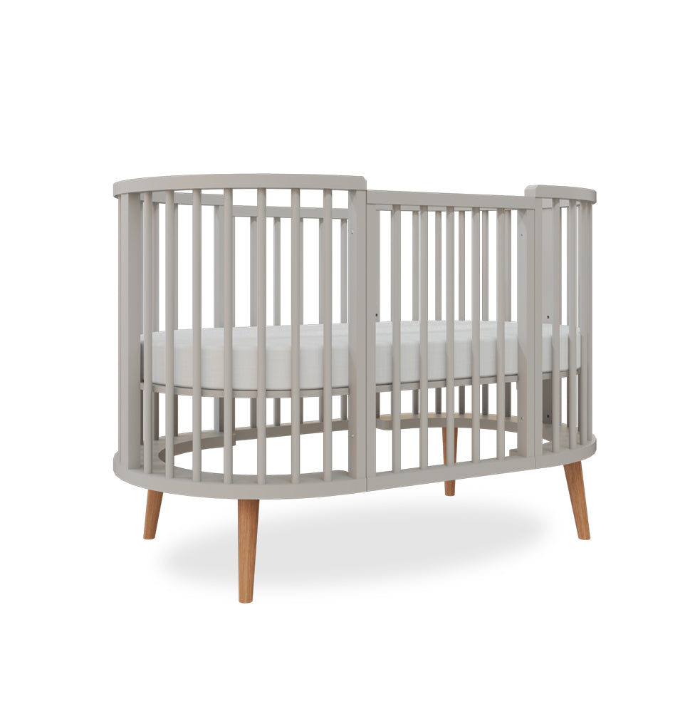 Berço Oval Slim 4 em 1 Cinza com Pé Madeira