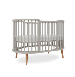 Berço Oval Slim 4 em 1 Cinza com Pé Madeira