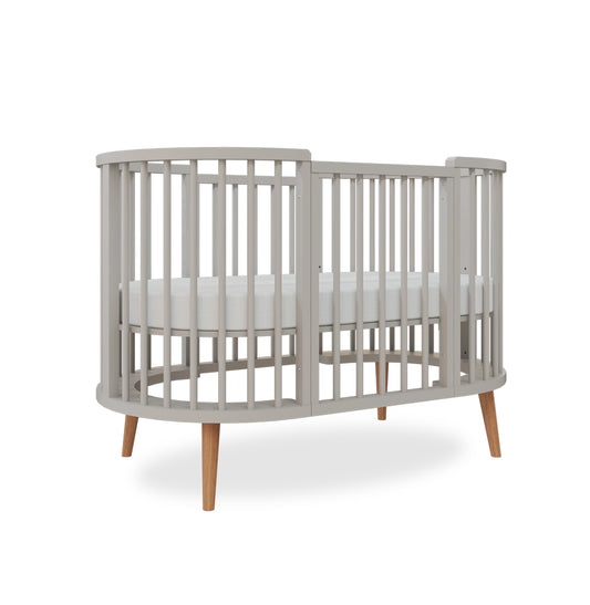 Berço Oval Slim 4 em 1 Cinza com Pé Madeira