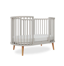 Berço Oval Slim 4 em 1 Cinza com Pé Madeira