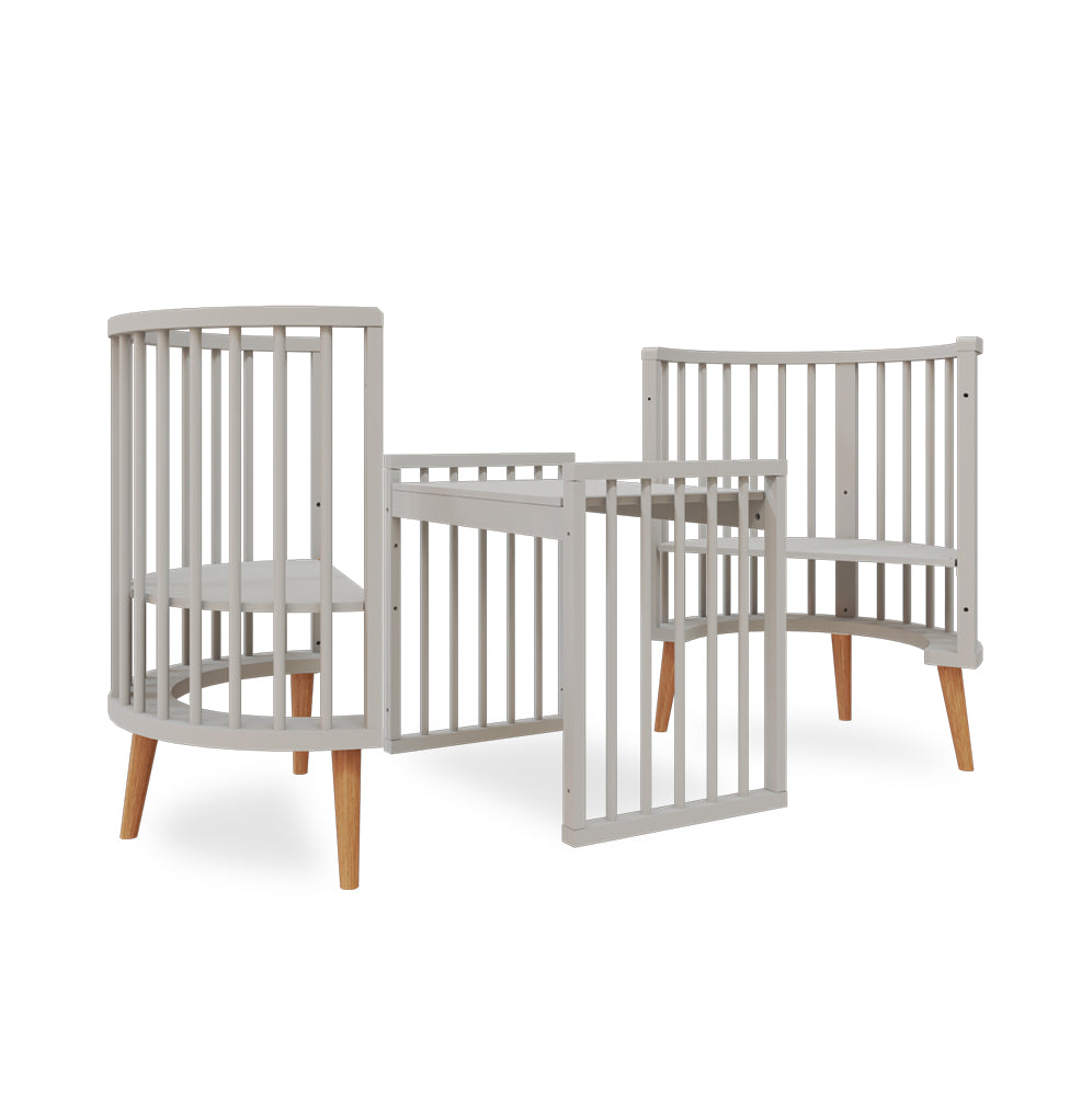 Berço Oval Slim 4 em 1 Cinza com Pé Madeira