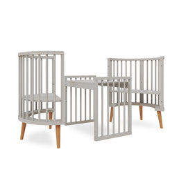 Berço Oval Slim 4 em 1 Cinza com Pé Madeira