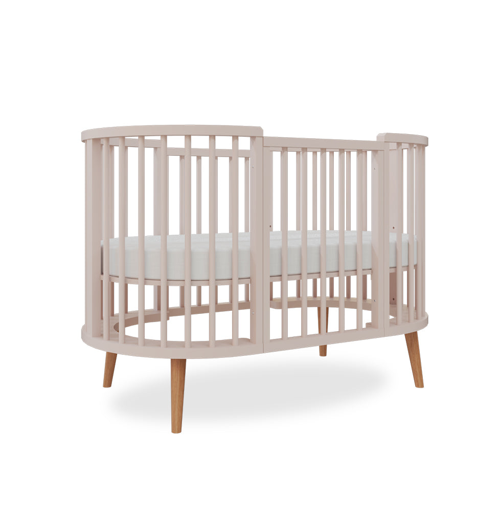 Berço Oval Slim 4 em 1 Rosa Old com Pé Madeira