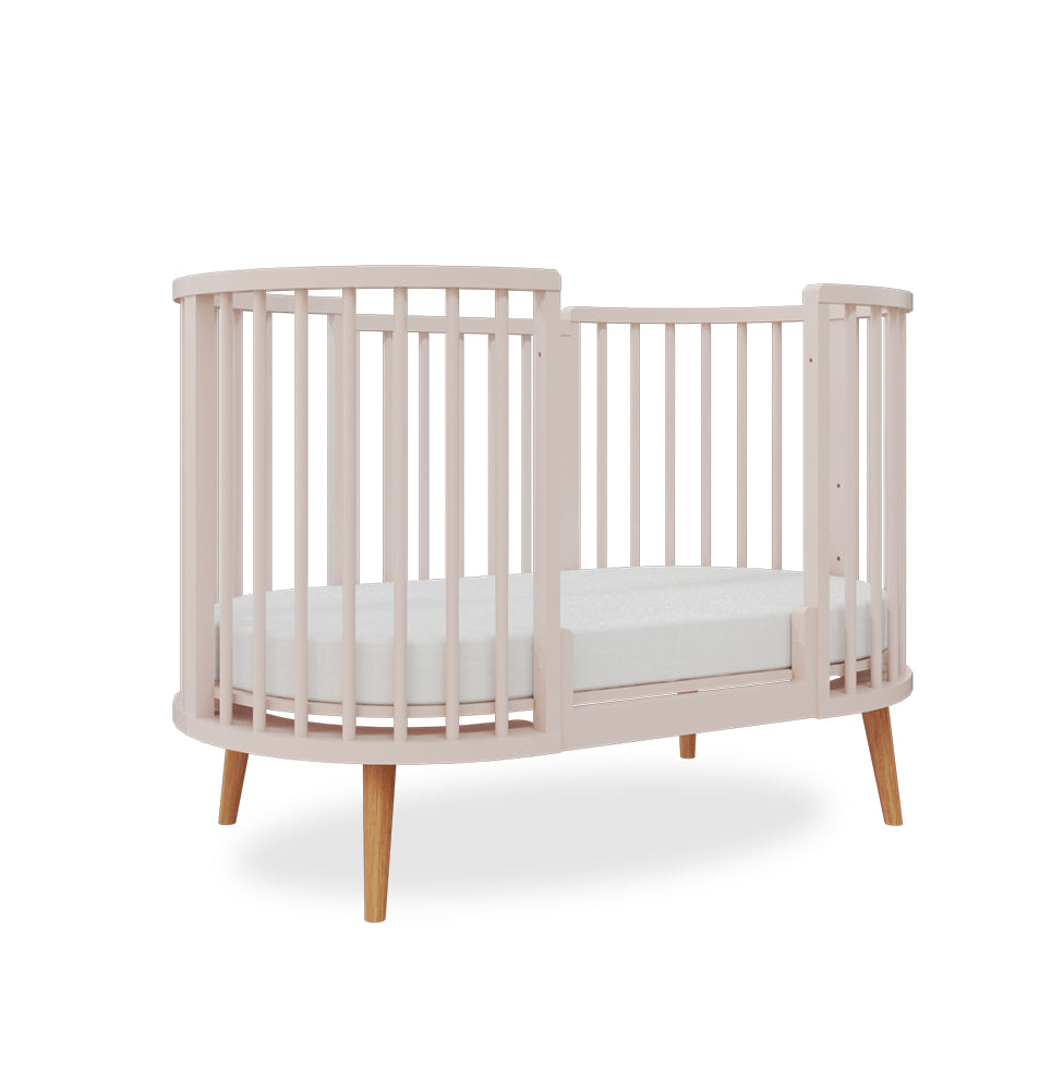 Berço Oval Slim 4 em 1 Rosa Old com Pé Madeira