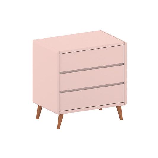 Cômoda de Bebê Oval Slim 3 Gavetas Rosa Old e Pé Madeira