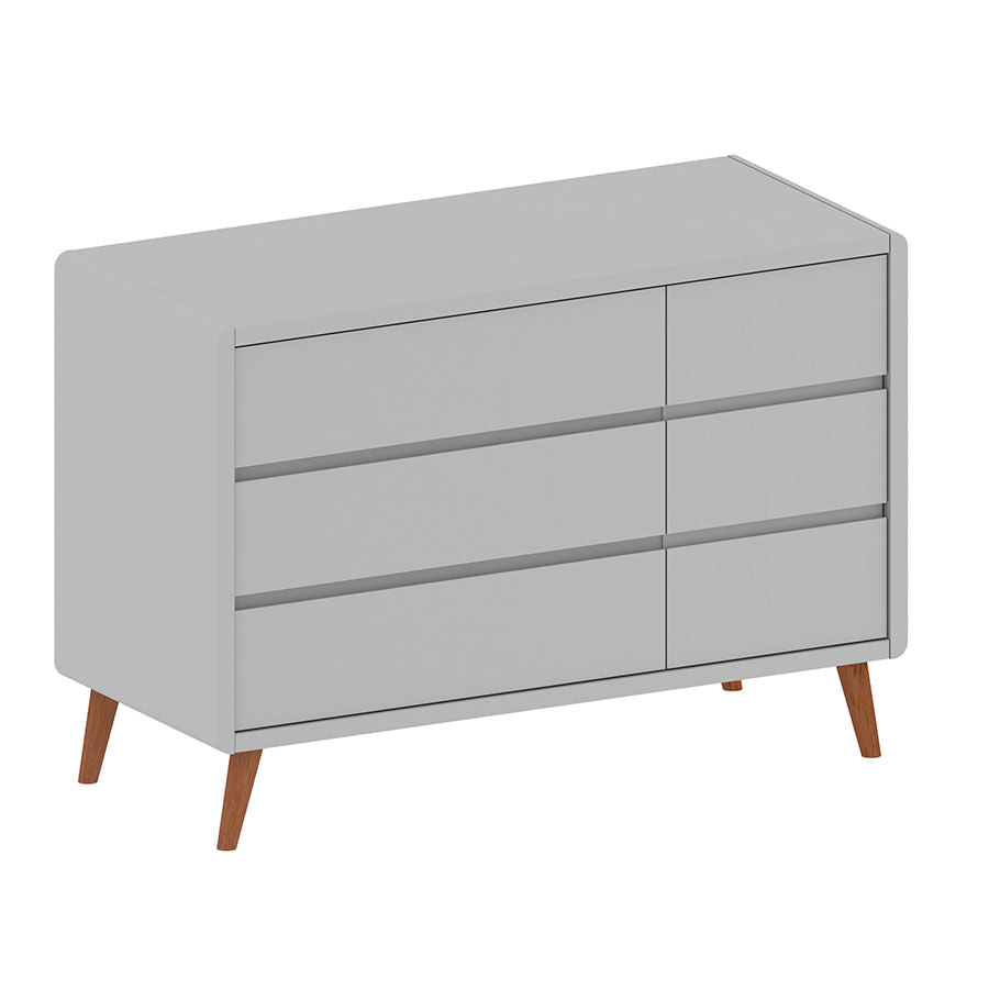 Cômoda de Bebê Oval Slim com Porta Cinza e Pé Madeira