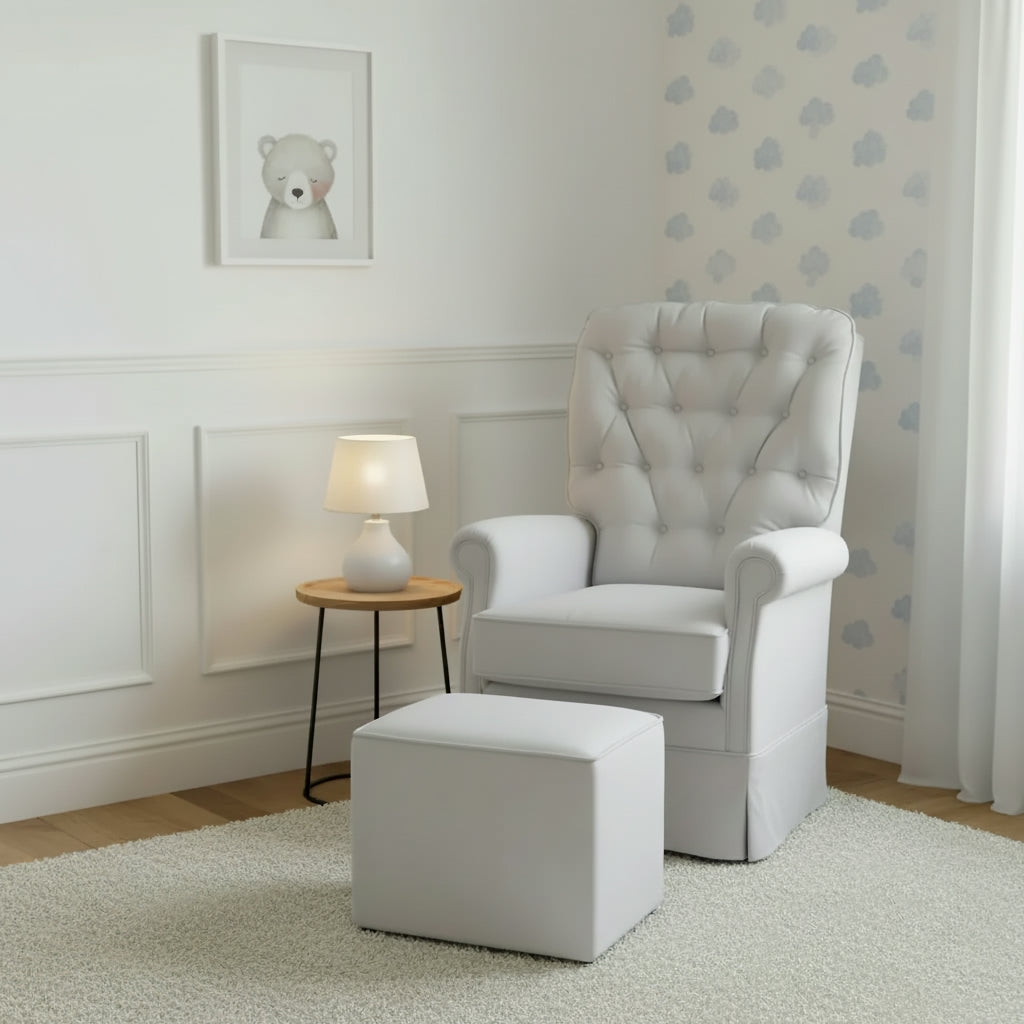 Poltrona de Amamentação Luna Giro Balanço e Puff - Cinza