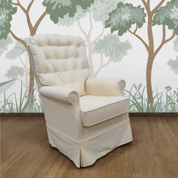 Poltrona de Amamentação Luna Giro Balanço e Puff - Sarja Bege Claro