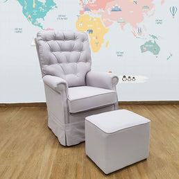 Poltrona de Amamentação Luna Giro Balanço e Puff - Cinza