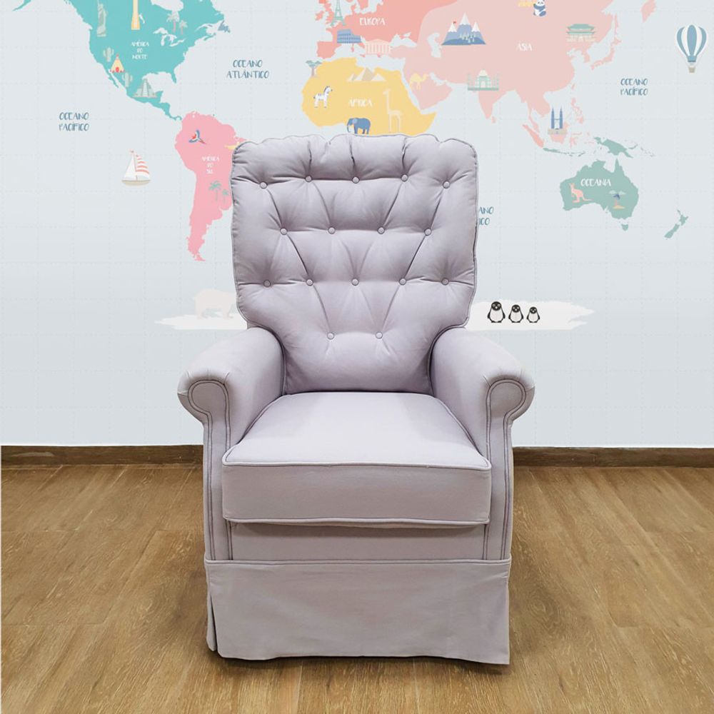 Poltrona de Amamentação Luna Giro Balanço e Puff - Cinza