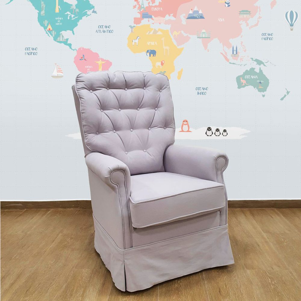 Poltrona de Amamentação Luna Giro Balanço e Puff - Cinza