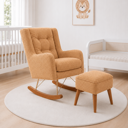 POLTRONA MAJU COM PUFF BALANÇO BOUCLE CARAMELO