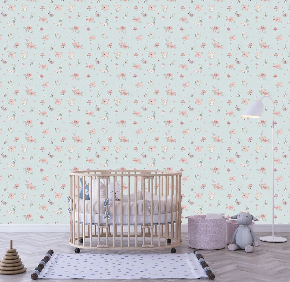 Papel de Parede Cogumelos Azul