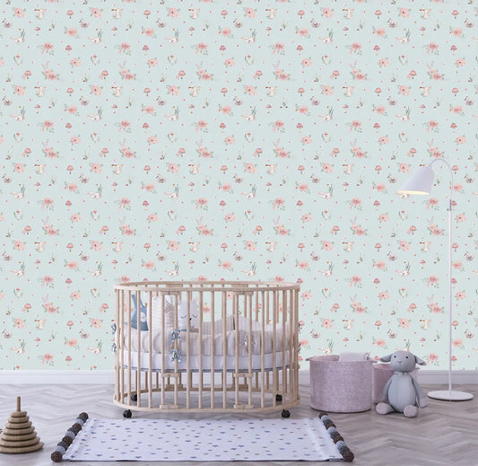 Papel de Parede Cogumelos Azul