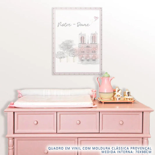 Quadro Infantil Paris Notre Dame Rosa Vertical