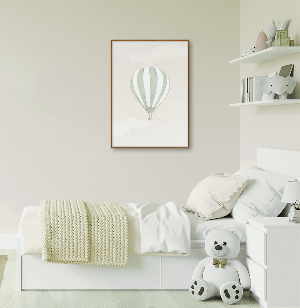 Quadro Infantil Balão no Céu Verde - Vertical