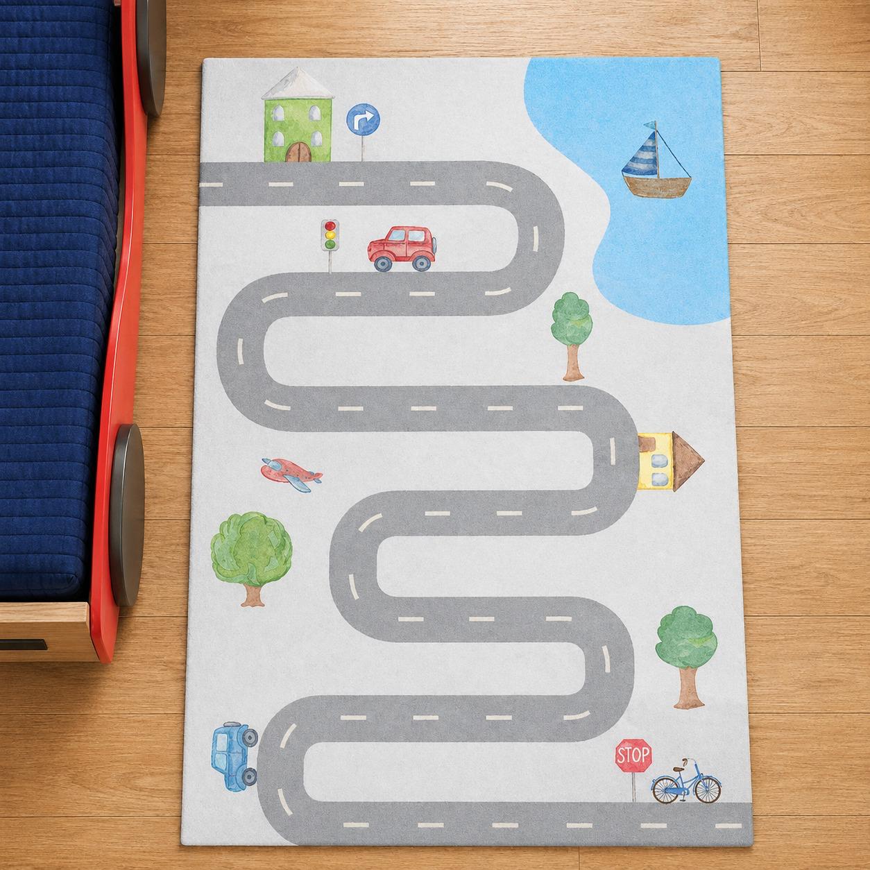 TAPETE INFANTIL RETANGULAR PISTA - 0,93 X 1,33