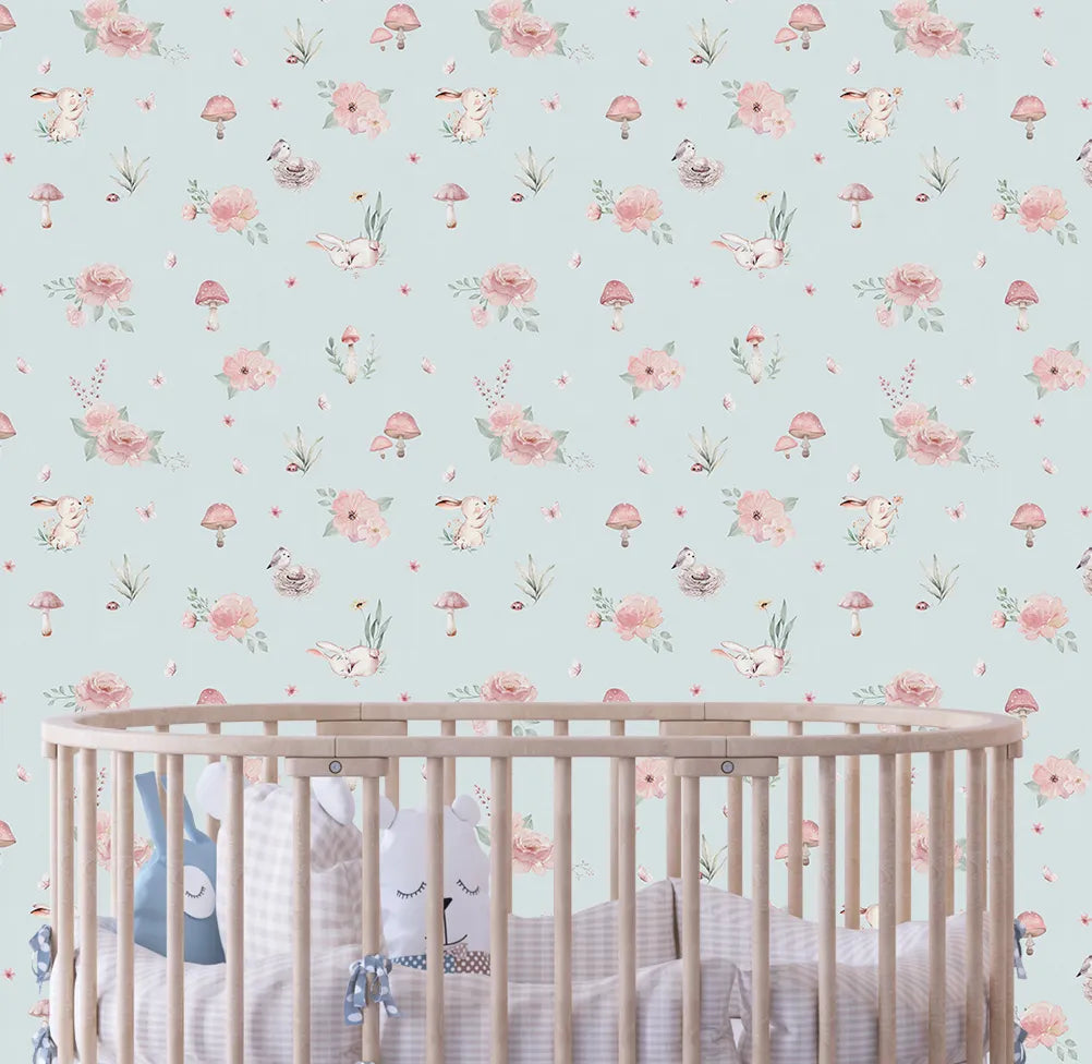 Papel de Parede Cogumelos Azul