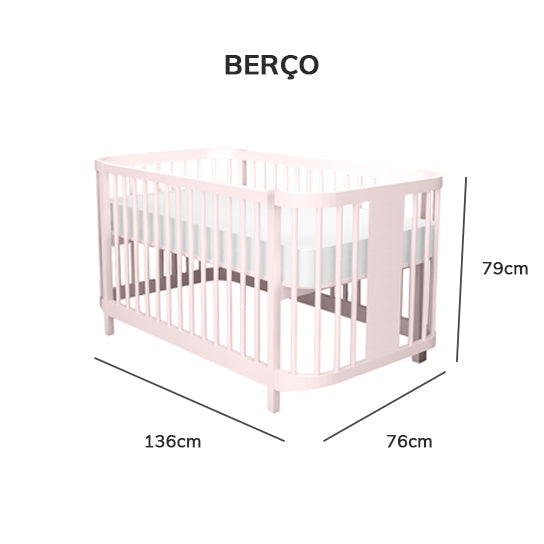 Berço Raika 3 em 1 - Rosa Claro