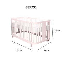 Berço Raika 3 em 1 - Rosa Claro