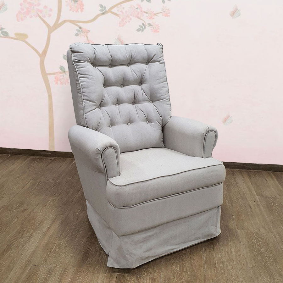 Poltrona de Amamentação Ninho com Puff e Balanço Linho Bege