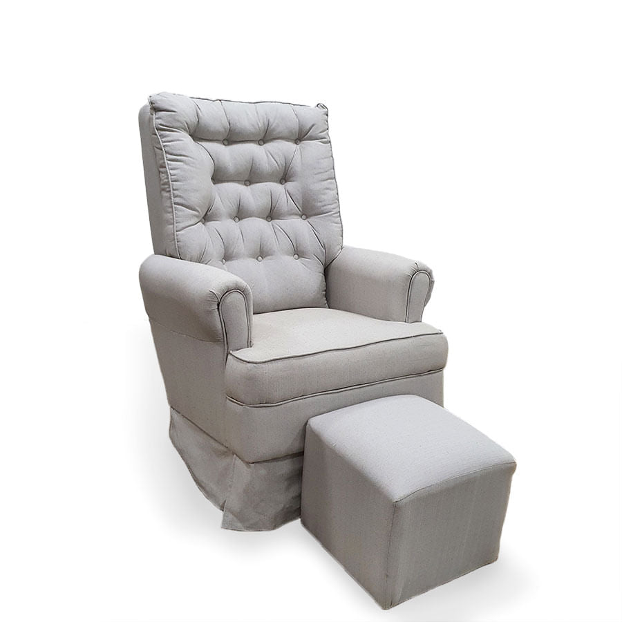 Poltrona de Amamentação Ninho com Puff e Balanço Linho Bege