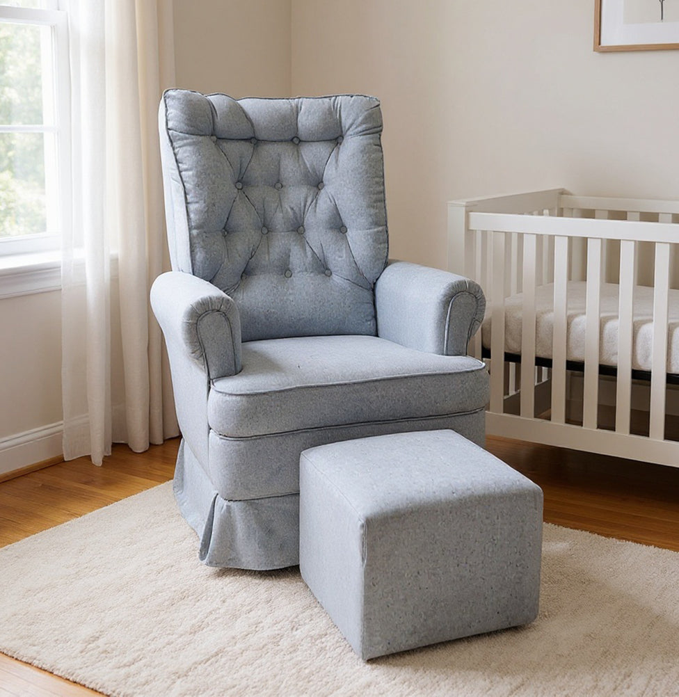 Poltrona de Amamentação Ninho com Puff e Balanço Linho Cinza