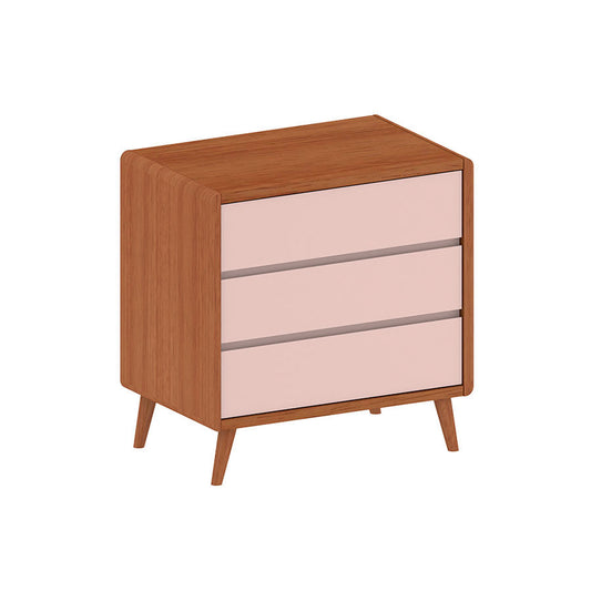 Cômoda de Bebê Oval Slim 3 Gavetas Rosa Old e Madeira