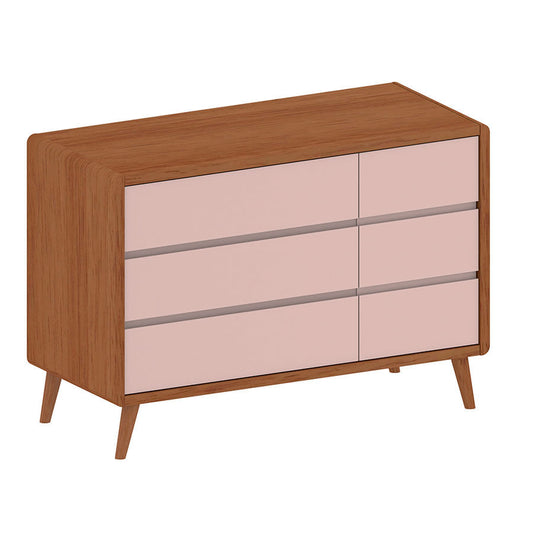 Cômoda de Bebê Oval Slim com Porta Rosa Old e Madeira