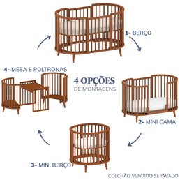 Berço Oval Slim 4 em 1 Madeira
