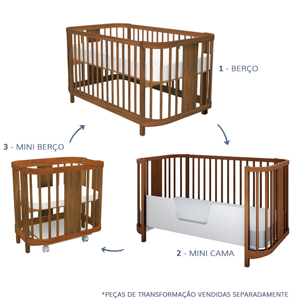 Berço Raika 3 em 1 - Jequitibá
