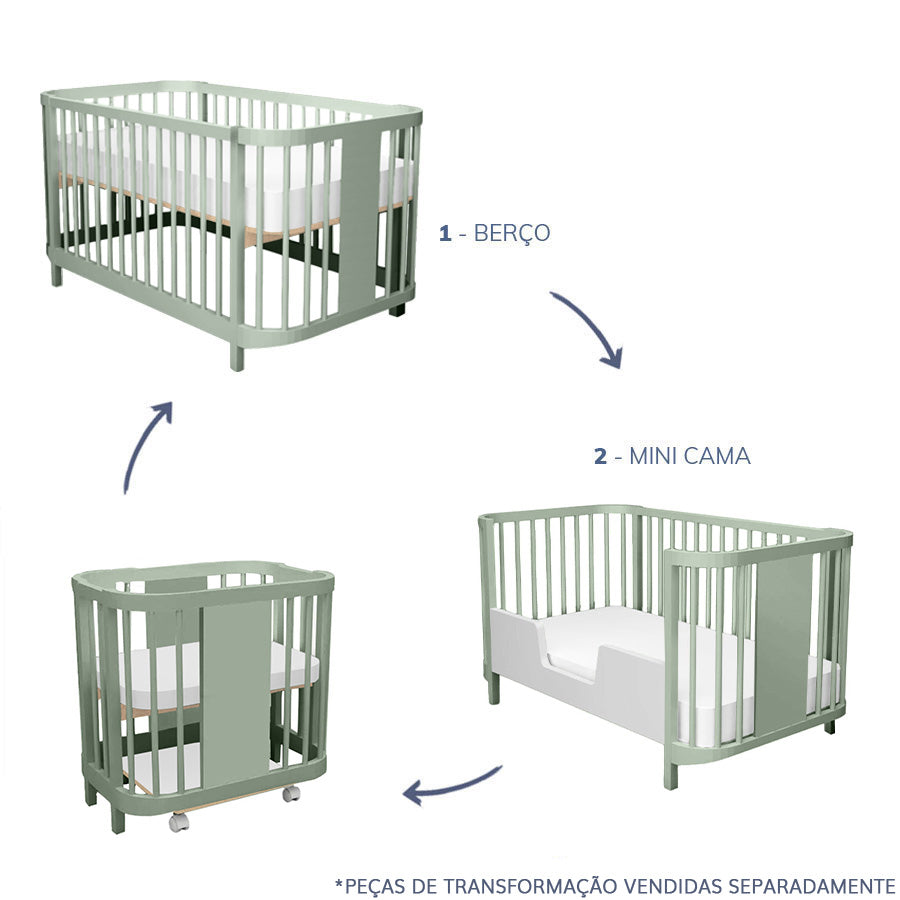 Berço Raika 3 em 1 - Verde Jardim
