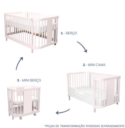 Berço Raika 3 em 1 - Rosa Claro