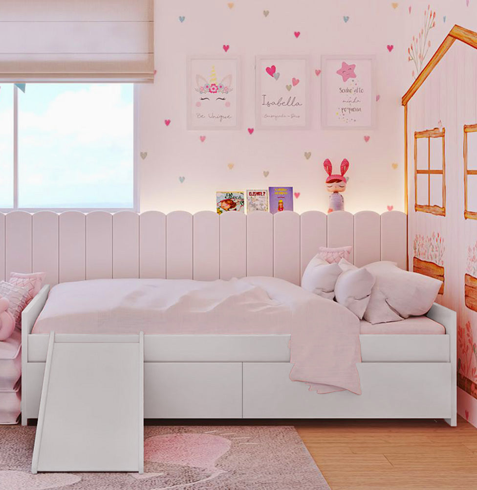 Cama Up 2 em 1 com 2 Gavetas Slim e Escorregador - Branco