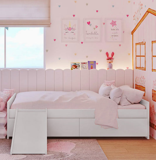 Cama Up 2 em 1 com 2 Gavetas Slim e Escorregador - Branco
