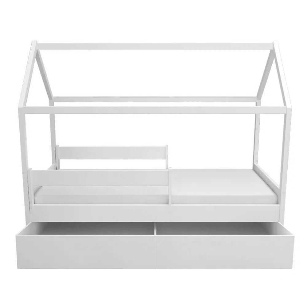Cama com Casinha Up 2 em 1 com 2 Gavetas Slim - Branco