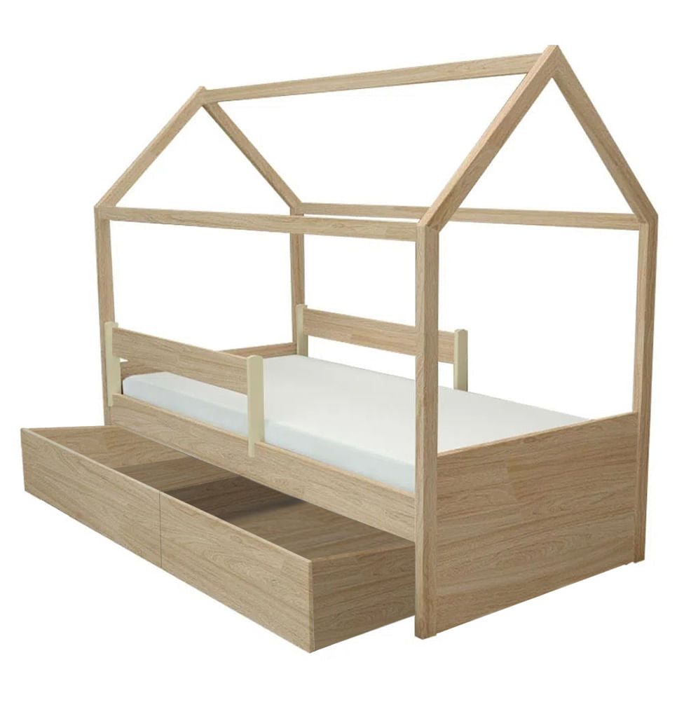 Cama com Casinha Up 2 em 1 com 2 Gavetas Slim - Carvalho