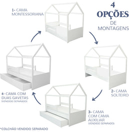 Cama com Casinha Up 2 em 1 com 2 Gavetas Slim Carvalho e Escorregador Branco