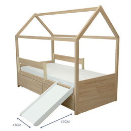 Cama com Casinha Up 2 em 1 com 2 Gavetas Slim Carvalho e Escorregador Branco