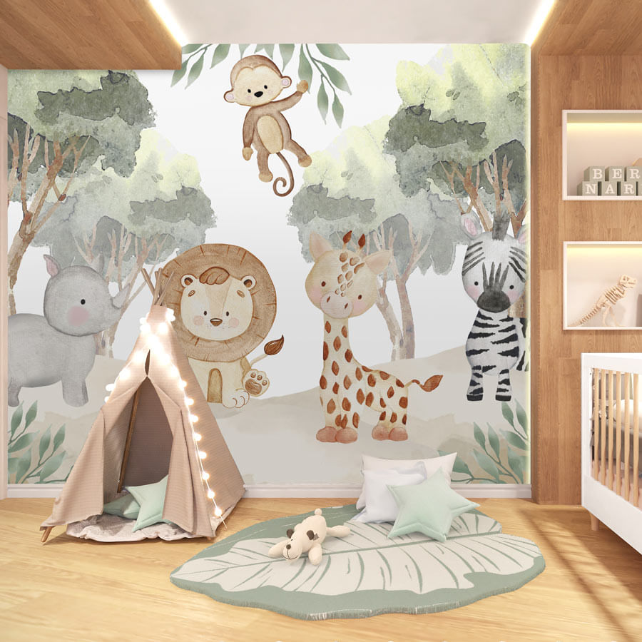 Papel de Parede Infantil Selva Bichos - Mural