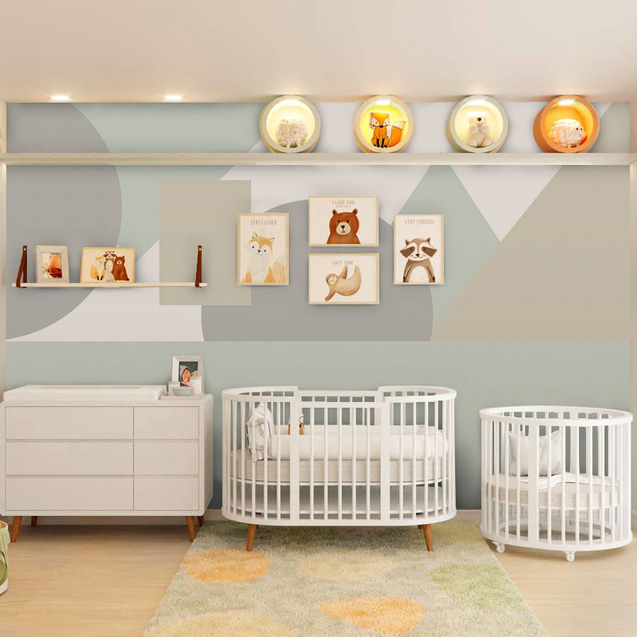 Papel de Parede Infantil Geométrico Círculos e Triângulos - Mural