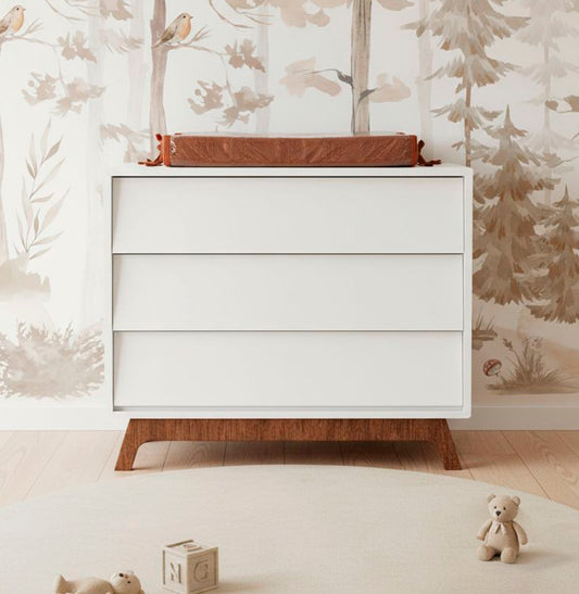 Cômoda de Bebê Raika 3 Gavetas Branco com Pé Mel