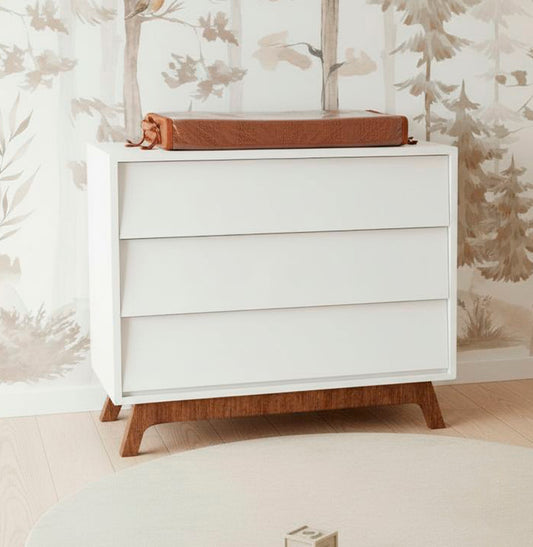 Cômoda de Bebê Raika 3 Gavetas Branco com Pé Mel