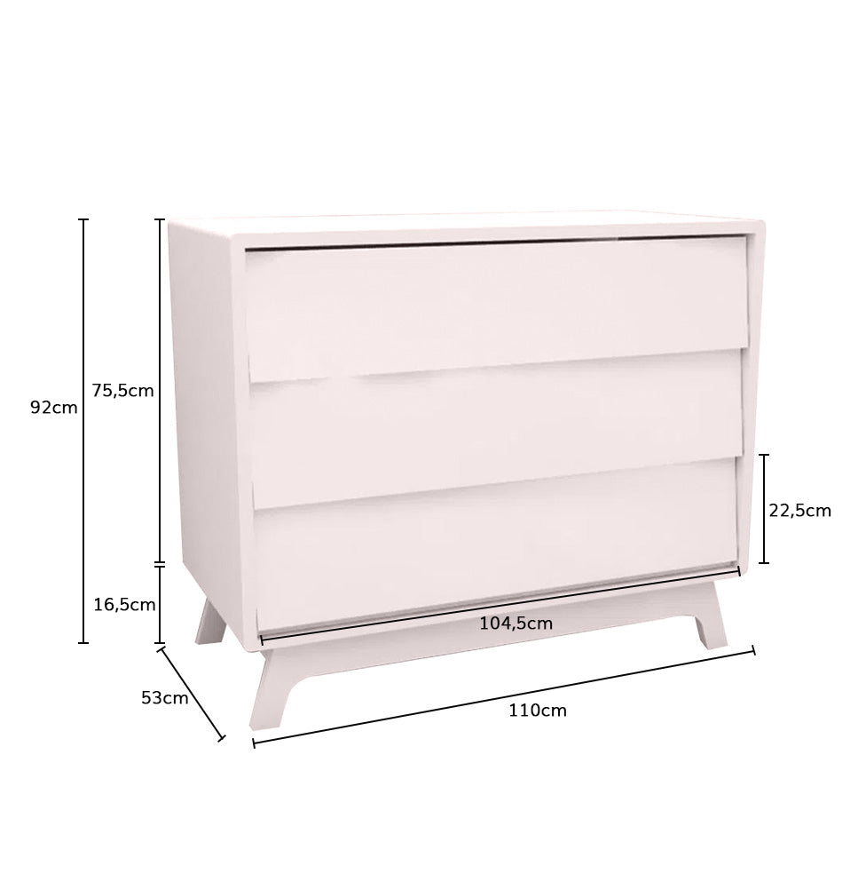Cômoda de Bebê Raika 3 Gavetas Rosa Claro