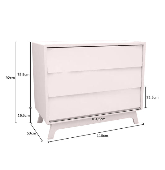 Cômoda de Bebê Raika 3 Gavetas Rosa Claro