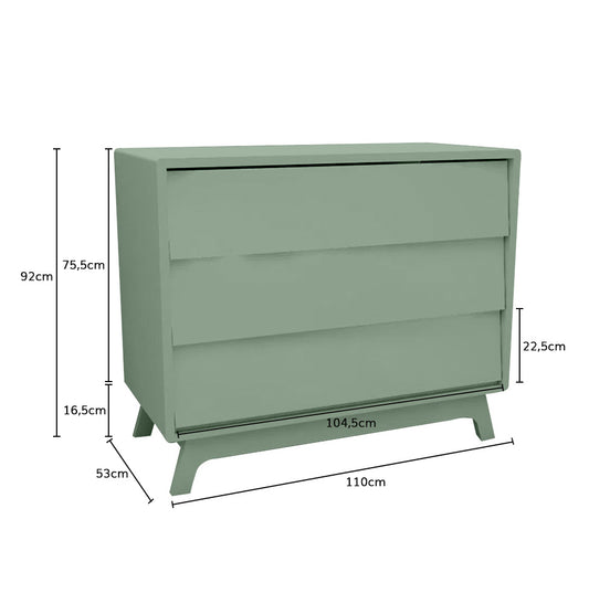 Cômoda de Bebê Raika 3 Gavetas Verde Jardim